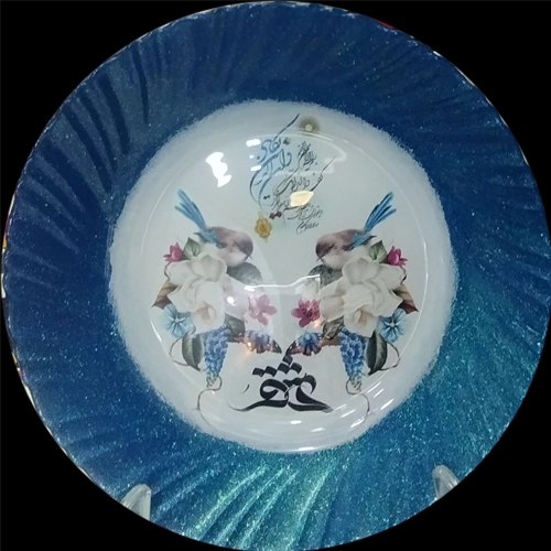 بشقاب رومیزی دکوری عشق شیشه‌ای طرح آبی