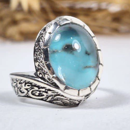 انگشتر نقره عقیق ترکیبی فیروزه و دُر نجف