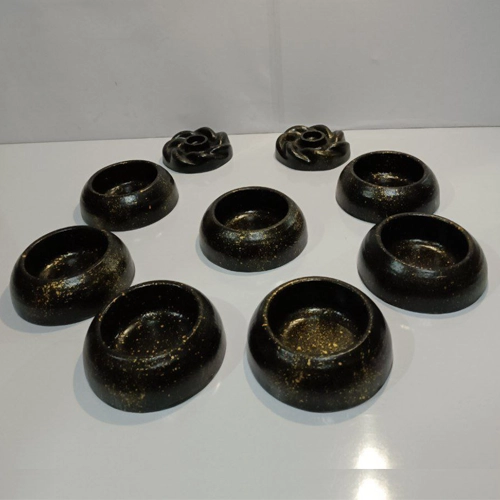 هفت‌سین گرد سنگ مصنوعی مشکی طلایی با جاشمعی