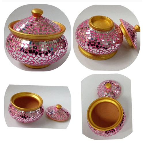 قندان سفالی کوچک آینه‌کاری